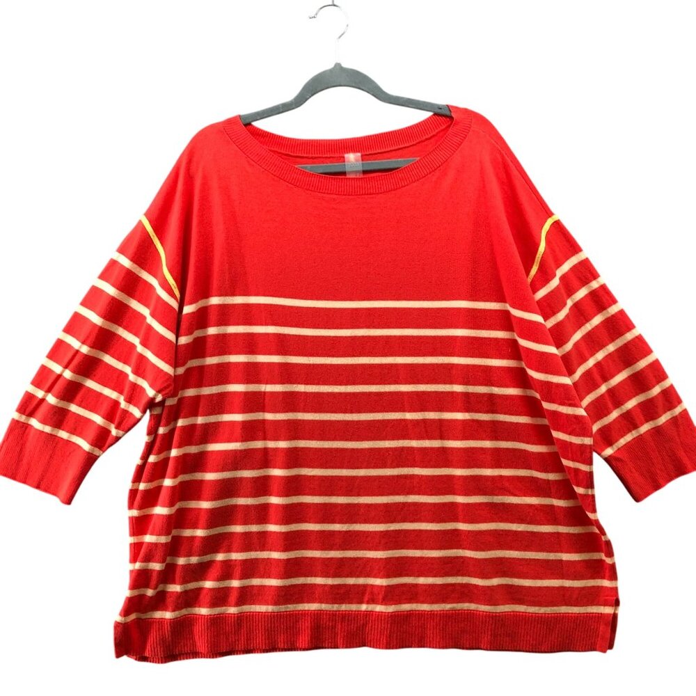 Zuda‎ Sweater Womens 2X Coral Pink Stiped Relaxed Cotton Round Neck Peach